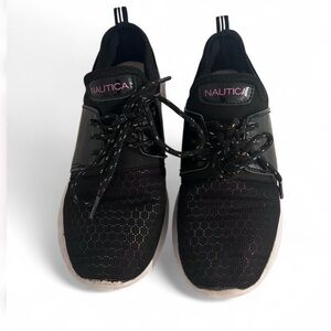 Nautica Girls Sz 3 Kappil Metallic Black Cross Trainer Lace Up Running Sneaker